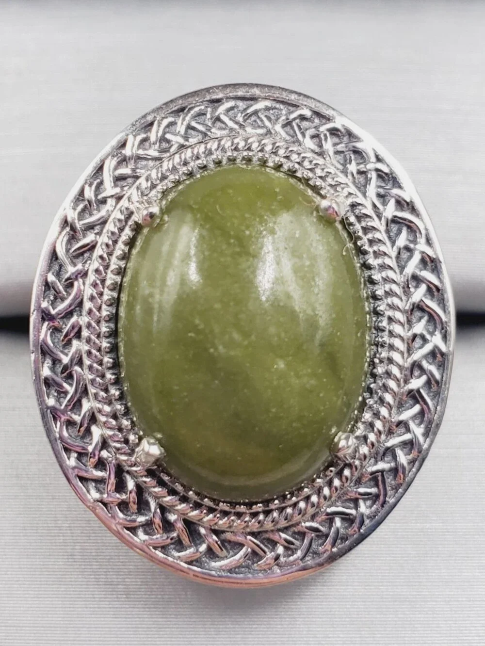 7 Carat Connemara Green Marble 925 Sterling Silver Statement Ring